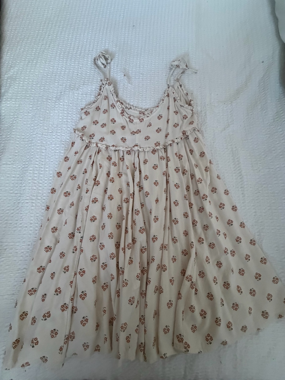 Cream Floral Ruffle-Trim Dress